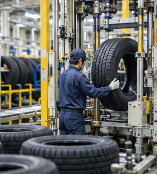 自動車部品の工場で作業する作業者の写真